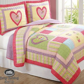 Girl Children Kid Pink Cup Cake Heart Quilt Collection Bedding Set For 