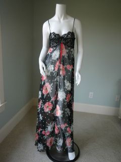Vintage Bob Mackie Sheer Black Floral w/Lace Bodice Nightgown Label 