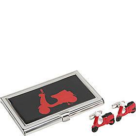 Vespa Red Scooter Card Case & Cufflinks Set