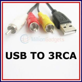 New USB Male A to 3 RCA AV A/V TV Adapter Cord Cable Fast Shipping 