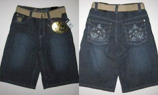 New MAKAVELI BRANDED Blue Denim Jeans Shorts Pants Belt Boy sz 10 16 