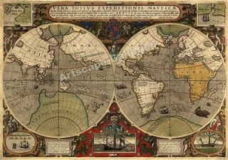 1595 Historic Old World Exploration Map F. Drake 24x34