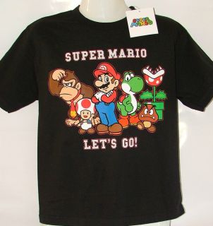Mario Bros T Shirt Boys sz 8 10 12 14 Kids Cotton Top Black Nintendo 