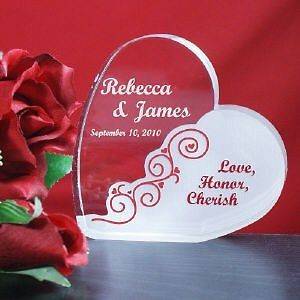   Engraved Love, Honor & Cherish Heart Wedding Cake Topper
