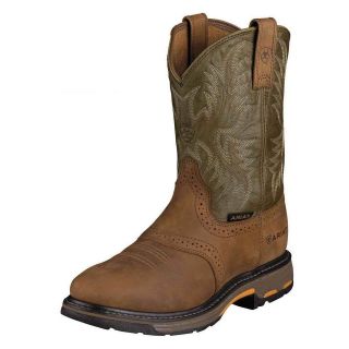 Ariat Mens Workhog Pull On Cowboy Western Work Boots Aged Bark/Green 
