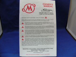 Maverick by Mossberg Model 88 & 91 Pump Shotgun Manual Instructions