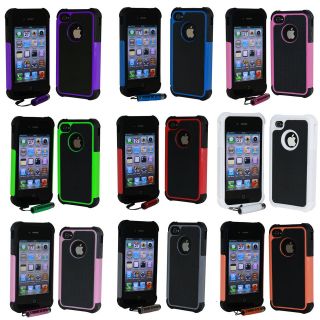   For iPhone 4 4S Hard 2 Piece Hybrid High Impact Case 9 Colors Silicone