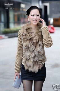 New 100% Real Rex Rabbit Fur Fox Trim Women Coat Jacket Clothing 5 
