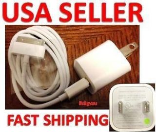 New Apple OEM USB Cable Cord + Wall Chager Home Plug iPhone 4S 
