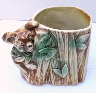 Vintage McCoy Pottery Vase Embossed Honey Bear Bamboo Leaf Design