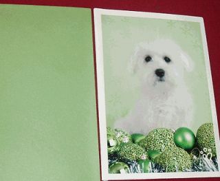 18 Christmas Cards New in Pkg Bichon Frise Puppy with Green Ornaments 