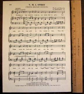 VIRGINIA MILITARY INSTITUTE VMI Vintage Song Sheet c1953 V.M.I 