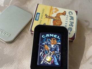 1996 Joe Camel In Blues, on Harley Zippo Cigarette Lighter, Mint in 