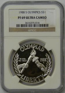 1988 S NGC PF69 OLYMPICS PROOF SILVER DOLLAR COIN