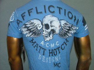 68 AFFLICTION American Custom HOTCH Blue TATTOO FIGHT BIKER UFC T 