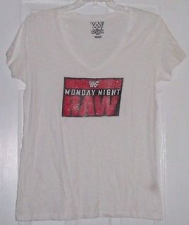 WWE WF Monday Night Raw White Adult Shirt V Neck Old Sc