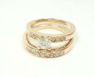 18k gold Plated womens 1.0ct engagement two ring set size 5.5