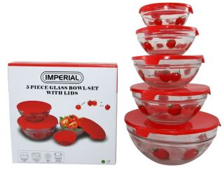   Food Storage Container / Mixing Bowl Set Tomato Design with Red Lids
