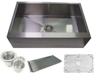 36 Flat Front Stainless Steel Farmhouse Kitchen Sink Combo with 