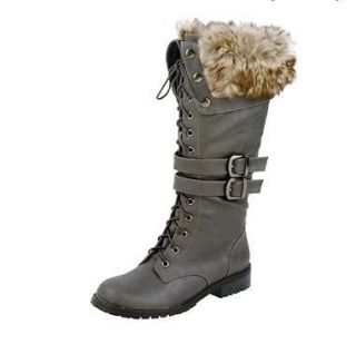   Gray Fur Lace Up Military Combat Riding Motorcycle Boot Lug 15 Sz 6 11