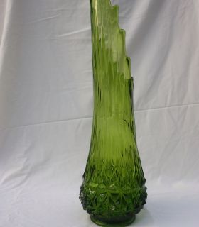 Mid Century Modern Vintage Green VIKING Large Swung Glass Floor Vase
