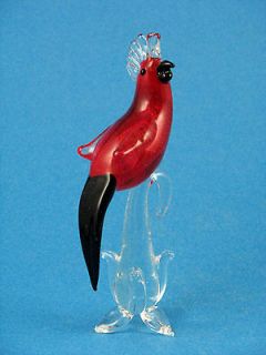 Murano Art Glass Red & Black Parrot Bird Figurine