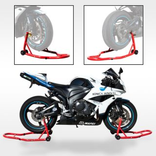 Front and Rear Wheel Lift Motorcycle Stands Swingarm Paddock Spool 