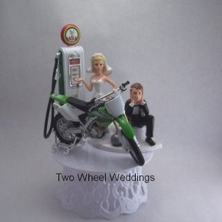Dirt Bike Motorcycle Cake Topper Lime Green Bride Holding Key Gas Pump 