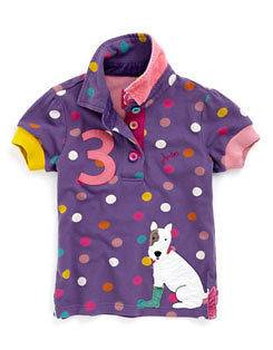 New Joules AW12 Jnr Girls Purple Spot Applique Dog Moxie Polo Shirt