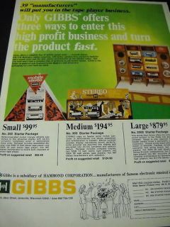 Track and Cassette players 1969 GIBBS Promo Ad MINT