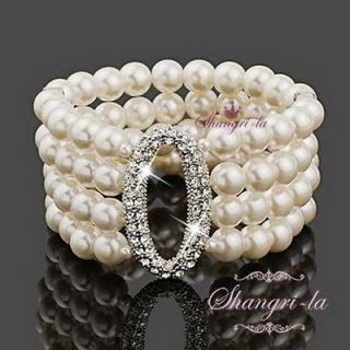   GOLD GF Wedding BRIDAL Pearl BRACELET Genuine SWAROVSKI CRYSTAL HY0365