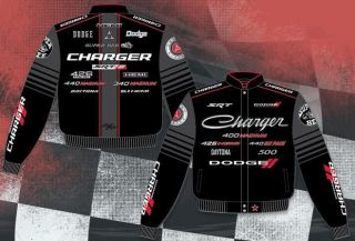   Mens Dodge Charger Black Gray Striped Racing Nascar Jacket Coat JH NEW