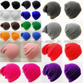 Unisex Beanie Solid Color Warm Plain Acrylic Knit Ski Beanie Skull Hat 
