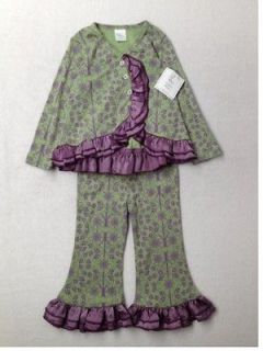 New Baby Toddler Girl Giggle Moon Purple Green Ruffle Pants Set Size 
