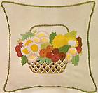 Vintage Erica Wilson Flower Basket Crewel on Linen Pillow Kit