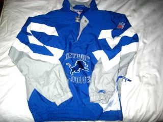 DETROIT LIONS VINTAGE STARTER 1/2 ZIP WATERPROOF ALL SEWN EMBROIDERED 