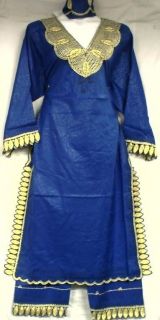 African Women Clothing Dress Pant Suit Royal Blue Gold NotCom M L XL 