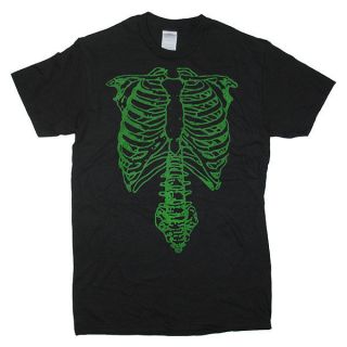 New Wave Gothic Punk Metal Tap Green Spinal Skeleton Bones Mens Black 