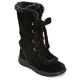 BLACK SUEDE AEROSOLES SQUISHING TRIP LACE UP BOOTS INDIAN FUR WINTER 