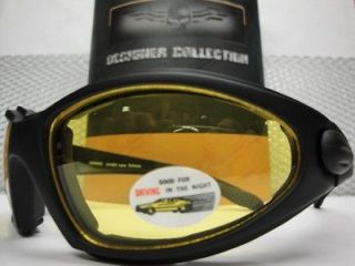   MOTORCYCLE BIKER STYLE NIGHT RIDING YELLOW LENS PADDED GOGGLES GLASSES