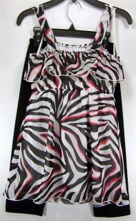Amys Closet Girls Size M; L 2 PC Zebra Print Ruffle Tunic & Black 