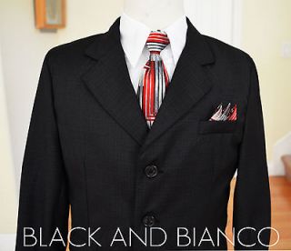 Boys Black Textured Suit Set Outfit Size Red Tie 2T 3T 4T 5 6 7 8 10 