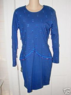 Vintage 90s Andrea Jovine blue beaded stretch dress