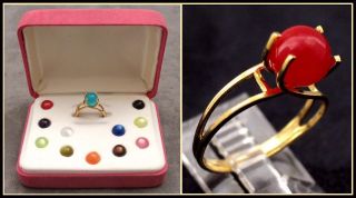 1960s RETRO 12 BEAD CHANGE A STONE RING SET ~ NEW IN BOX, NEW OLD 