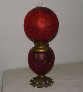 Antique Red Satin Glass Gone with the Wind Kerosene Lamp