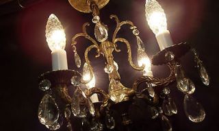   / Antique Brass Crystal 4 Light Fixture Chandelier Made In Spain