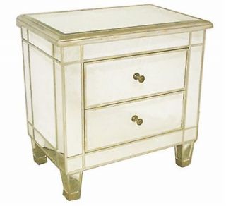 Bethel Antique Mirrored 2 Drawer Nightstand Bedside End Table Chest $ 