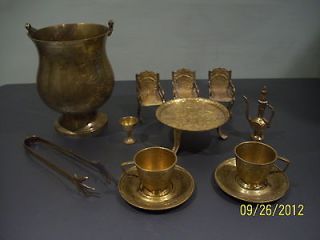 VTG Brass Ice Bucket & Miniature Table & Chairs,Cups India Shabbiria 