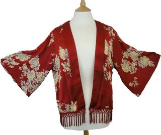 20s / Flapper / Gatsby Inspired Fringed Satin Silky Kimono Jacket 