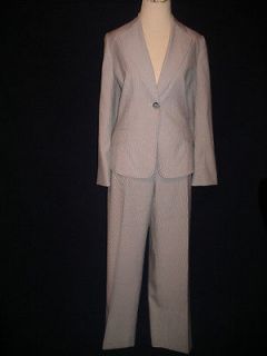 JONES WEAR SUIT Gray Blue White Stripe Seersucker Pant Suit   16   EUC
